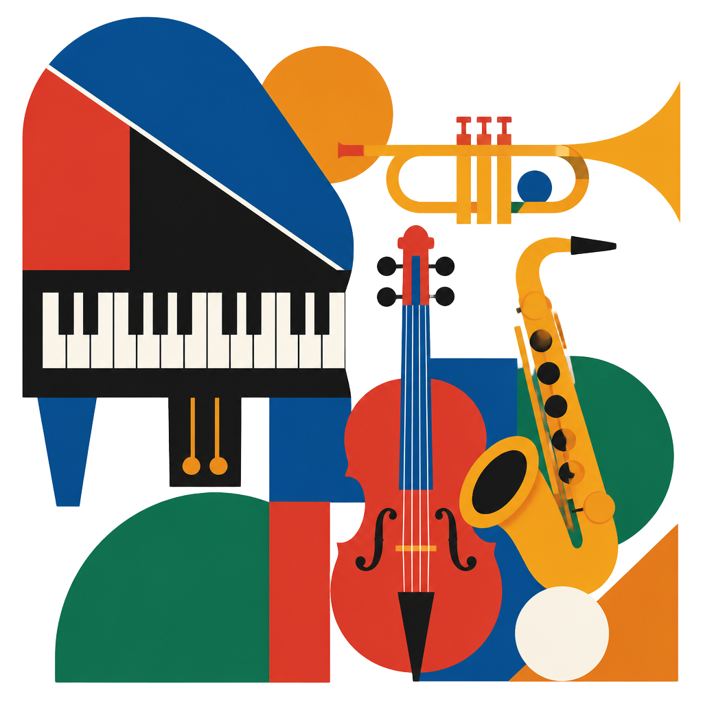 Illustrierte Collage aus Musikinstrumenten